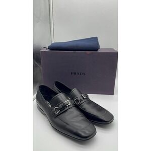 Prada Black Leather Buckle‎ Loafers Men's US 7 Made in Italy New In Box